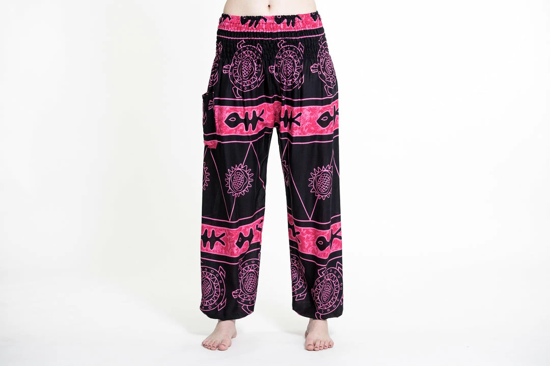 HaremPants.com Turtle Print Women's Harem Pants In Pink 4 HaremPants.com Turtle Print Women's Harem Pants In Pink