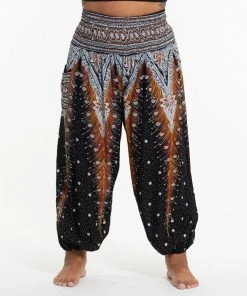 HaremPants.com Plus Size Peacock Feathers Women's Harem Pants In Black