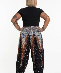 HaremPants.com Plus Size Peacock Feathers Women's Harem Pants In Black