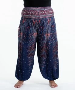HaremPants.com Plus Size Peacock Feathers Women's Harem Pants In Blue