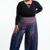 HaremPants.com Plus Size Peacock Feathers Women's Harem Pants In Blue