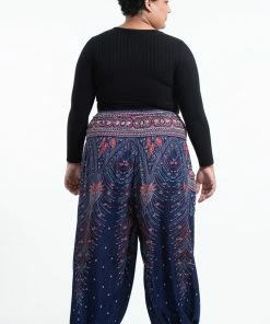 HaremPants.com Plus Size Peacock Feathers Women's Harem Pants In Blue