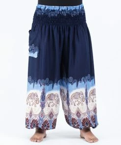 HaremPants.com Plus Size Solid Top Elephant Women's Elephant Pants In Blue