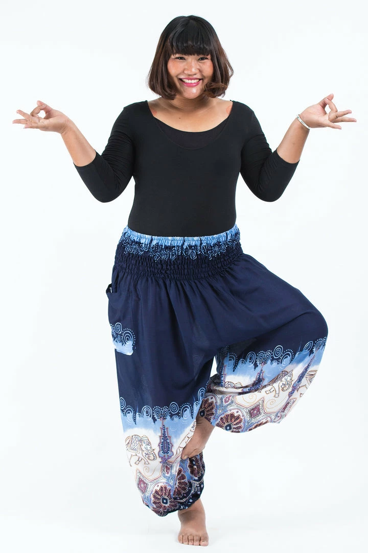 HaremPants.com Plus Size Solid Top Elephant Women's Elephant Pants In Blue 3 HaremPants.com Plus Size Solid Top Elephant Women's Elephant Pants In Blue