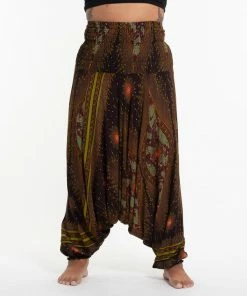 HaremPants.com Plus Size Peacock Eyes Drop Crotch Women's Harem Pants In Brown