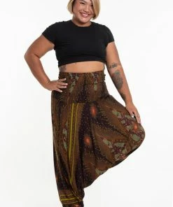 HaremPants.com Plus Size Peacock Eyes Drop Crotch Women's Harem Pants In Brown