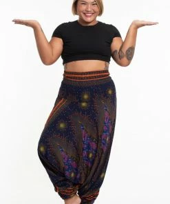 HaremPants.com Plus Size Peacock Eyes Drop Crotch Women's Harem Pants In Navy