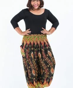 HaremPants.com Plus Size Peacock Paisley Women's Harem Pants In Black