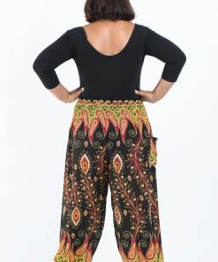 HaremPants.com Plus Size Peacock Paisley Women's Harem Pants In Black