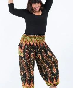 HaremPants.com Plus Size Peacock Paisley Women's Harem Pants In Black