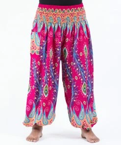 HaremPants.com Plus Size Peacock Paisley Women's Harem Pants In Pink