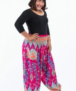 HaremPants.com Plus Size Peacock Paisley Women's Harem Pants In Pink