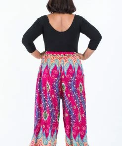 HaremPants.com Plus Size Peacock Paisley Women's Harem Pants In Pink