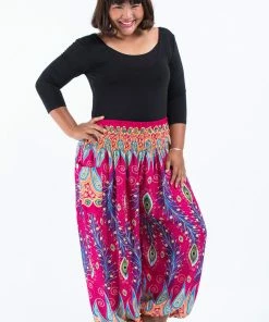 HaremPants.com Plus Size Peacock Paisley Women's Harem Pants In Pink