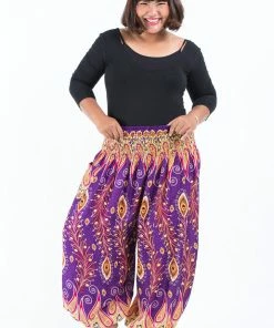 HaremPants.com Plus Size Peacock Paisley Women's Harem Pants In Purple