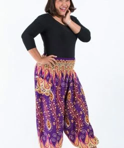 HaremPants.com Plus Size Peacock Paisley Women's Harem Pants In Purple