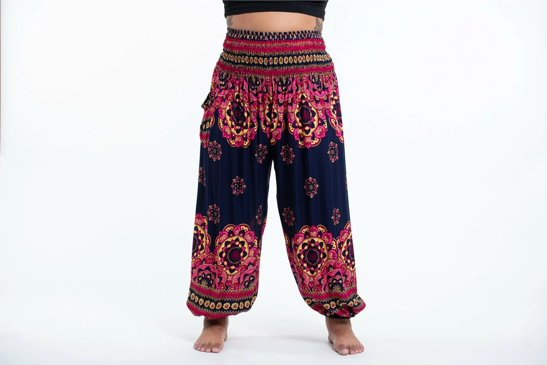 HaremPants.com Plus Size Lotus Mandalas Women's Harem Pants In Navy 4 HaremPants.com Plus Size Lotus Mandalas Women's Harem Pants In Navy