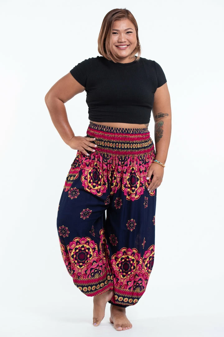 HaremPants.com Plus Size Lotus Mandalas Women's Harem Pants In Navy 3 HaremPants.com Plus Size Lotus Mandalas Women's Harem Pants In Navy