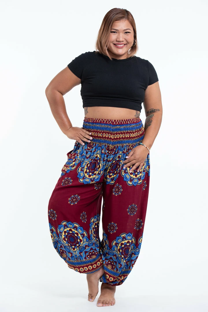HaremPants.com Plus Size Lotus Mandalas Women's Harem Pants In Red 3 HaremPants.com Plus Size Lotus Mandalas Women's Harem Pants In Red