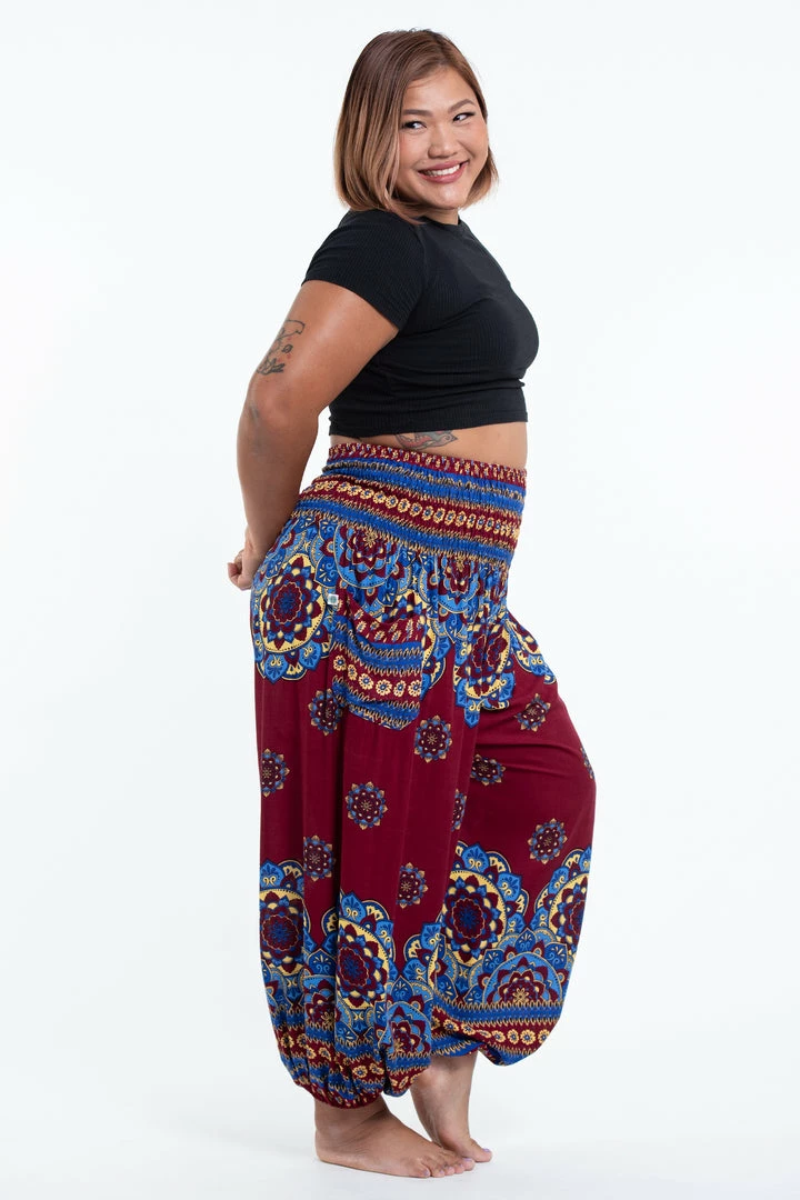 HaremPants.com Plus Size Lotus Mandalas Women's Harem Pants In Red 5 HaremPants.com Plus Size Lotus Mandalas Women's Harem Pants In Red