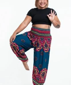 HaremPants.com Plus Size Lotus Mandalas Women's Harem Pants In Turquoise