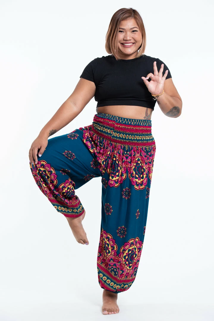 HaremPants.com Plus Size Lotus Mandalas Women's Harem Pants In Turquoise 3 HaremPants.com Plus Size Lotus Mandalas Women's Harem Pants In Turquoise