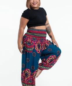 HaremPants.com Plus Size Lotus Mandalas Women's Harem Pants In Turquoise 8 HaremPants.com Plus Size Lotus Mandalas Women's Harem Pants In Turquoise