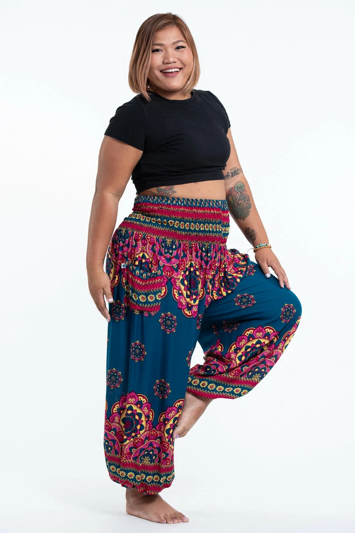 HaremPants.com Plus Size Lotus Mandalas Women's Harem Pants In Turquoise 5 HaremPants.com Plus Size Lotus Mandalas Women's Harem Pants In Turquoise