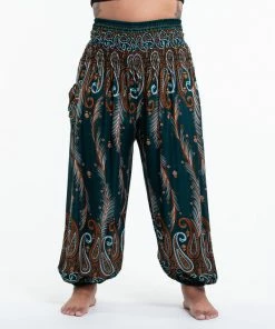 HaremPants.com Plus Size Paisley Feathers Women's Harem Pants In Green