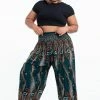 HaremPants.com Plus Size Paisley Feathers Women's Harem Pants In Green