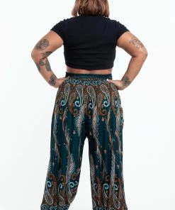 HaremPants.com Plus Size Paisley Feathers Women's Harem Pants In Green