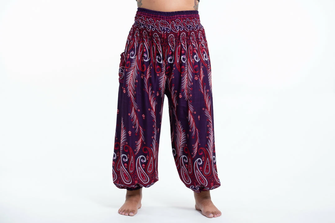 HaremPants.com Plus Size Paisley Feathers Women's Harem Pants In Purple 4 HaremPants.com Plus Size Paisley Feathers Women's Harem Pants In Purple