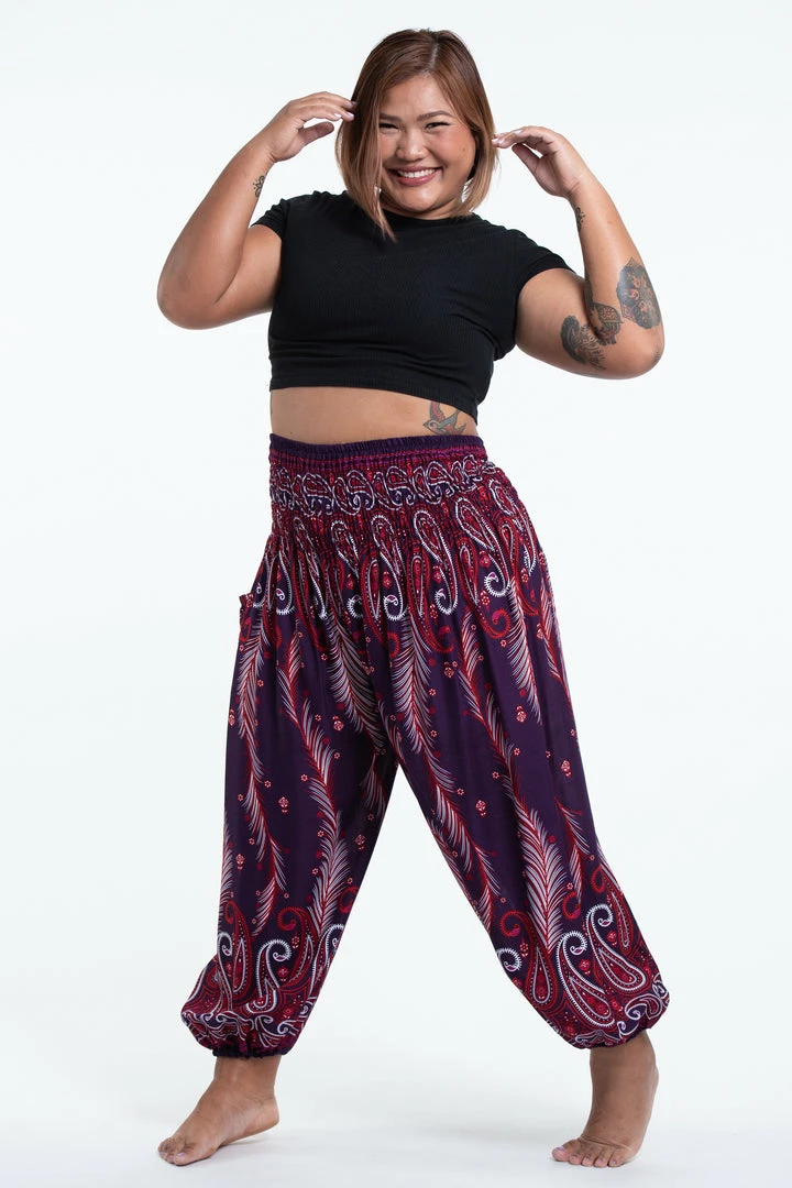 HaremPants.com Plus Size Paisley Feathers Women's Harem Pants In Purple 3 HaremPants.com Plus Size Paisley Feathers Women's Harem Pants In Purple
