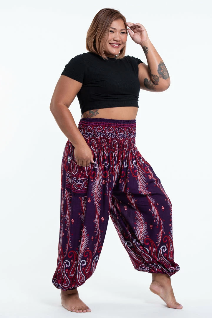 HaremPants.com Plus Size Paisley Feathers Women's Harem Pants In Purple 5 HaremPants.com Plus Size Paisley Feathers Women's Harem Pants In Purple