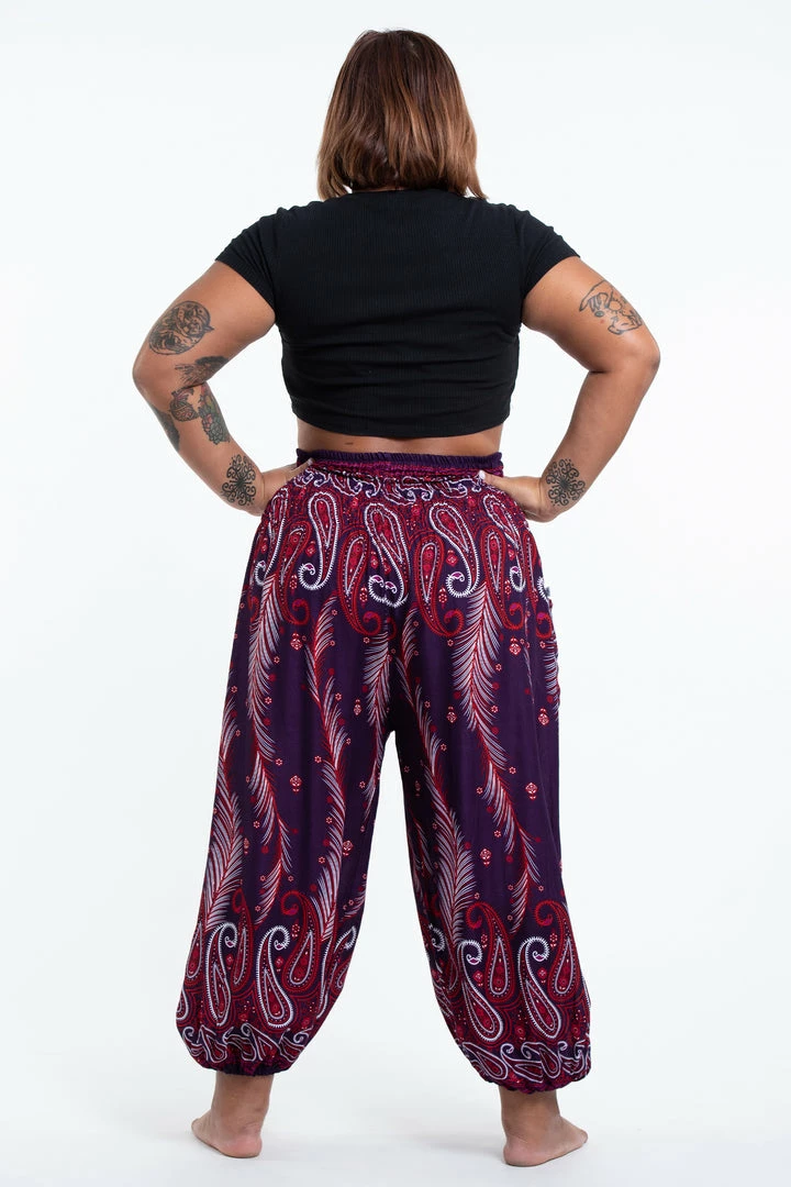 HaremPants.com Plus Size Paisley Feathers Women's Harem Pants In Purple 6 HaremPants.com Plus Size Paisley Feathers Women's Harem Pants In Purple