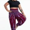 HaremPants.com Plus Size Paisley Feathers Women's Harem Pants In Red