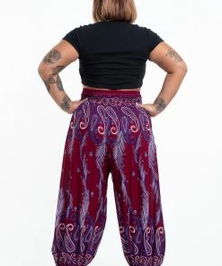 HaremPants.com Plus Size Paisley Feathers Women's Harem Pants In Red