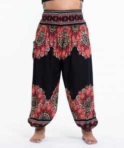 HaremPants.com Plus Size Peony Mandalas Women's Harem Pants In Black