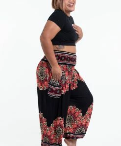 HaremPants.com Plus Size Peony Mandalas Women's Harem Pants In Black