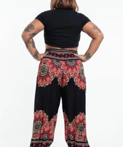 HaremPants.com Plus Size Peony Mandalas Women's Harem Pants In Black