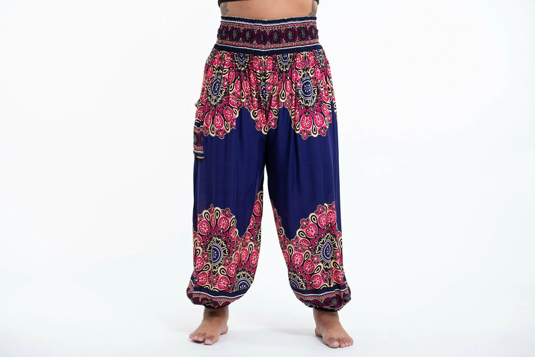 HaremPants.com Plus Size Peony Mandalas Women's Harem Pants In Indigo 4 HaremPants.com Plus Size Peony Mandalas Women's Harem Pants In Indigo