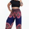 HaremPants.com Plus Size Peony Mandalas Women's Harem Pants In Indigo