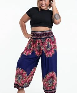 HaremPants.com Plus Size Peony Mandalas Women's Harem Pants In Indigo