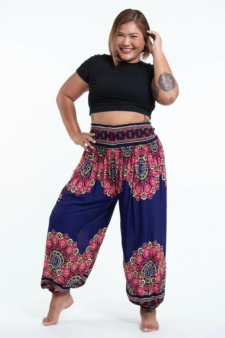 HaremPants.com Plus Size Peony Mandalas Women's Harem Pants In Indigo 3 HaremPants.com Plus Size Peony Mandalas Women's Harem Pants In Indigo