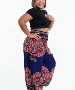 HaremPants.com Plus Size Peony Mandalas Women's Harem Pants In Indigo 8 HaremPants.com Plus Size Peony Mandalas Women's Harem Pants In Indigo
