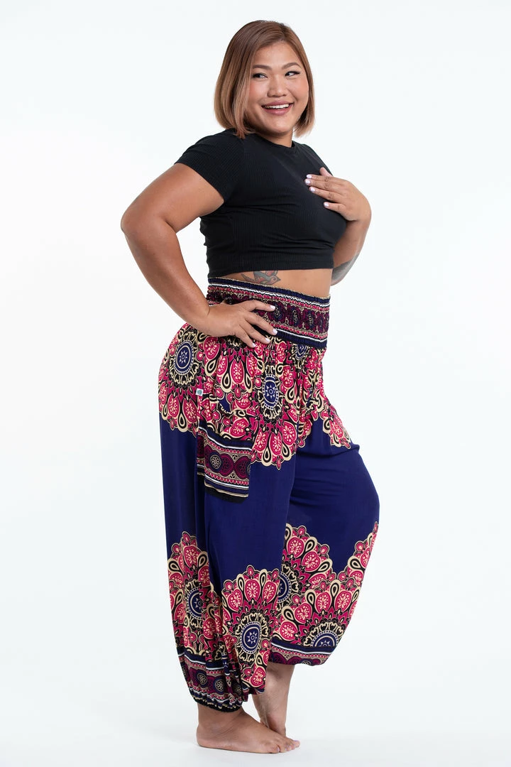 HaremPants.com Plus Size Peony Mandalas Women's Harem Pants In Indigo 5 HaremPants.com Plus Size Peony Mandalas Women's Harem Pants In Indigo