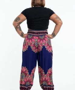HaremPants.com Plus Size Peony Mandalas Women's Harem Pants In Indigo 9 HaremPants.com Plus Size Peony Mandalas Women's Harem Pants In Indigo