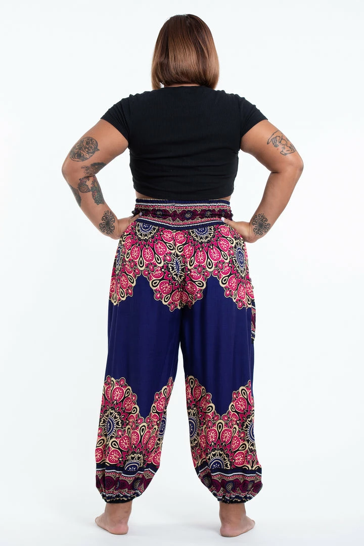 HaremPants.com Plus Size Peony Mandalas Women's Harem Pants In Indigo 6 HaremPants.com Plus Size Peony Mandalas Women's Harem Pants In Indigo