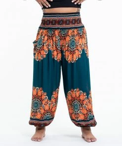 HaremPants.com Plus Size Peony Mandalas Women's Harem Pants In Teal
