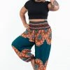 HaremPants.com Plus Size Peony Mandalas Women's Harem Pants In Teal